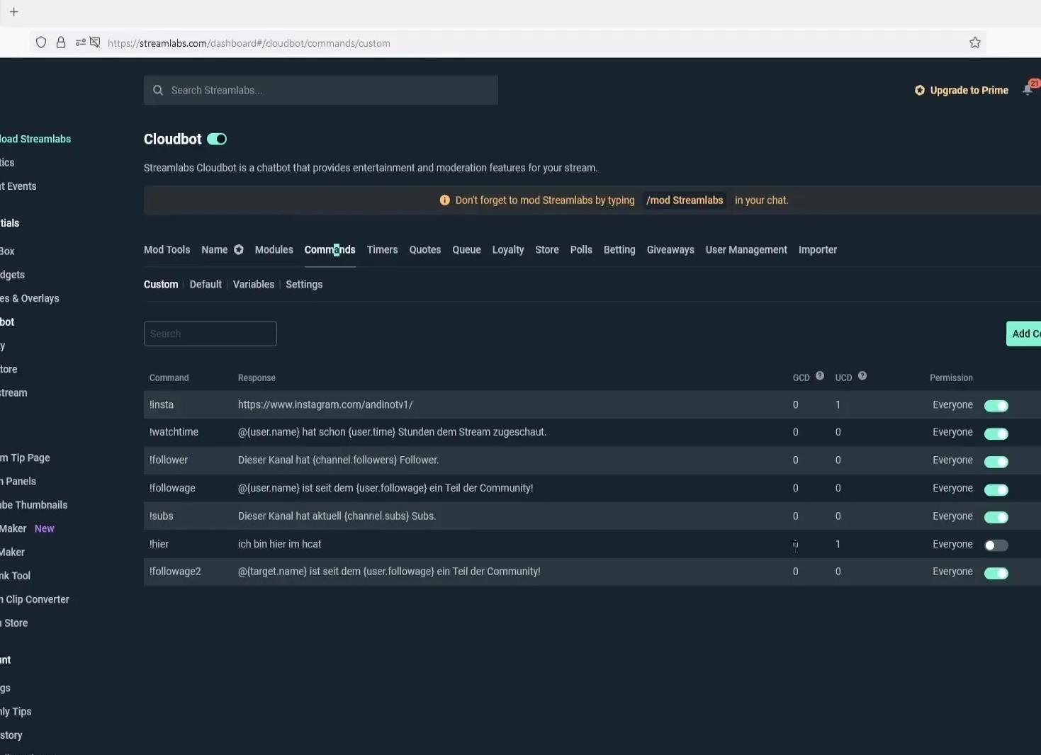 Как настроить команду FollowAge на Streamlabs Cloudbot